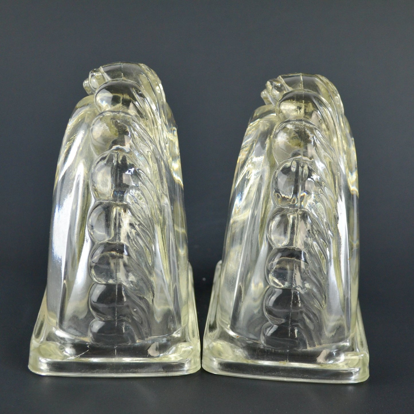 Federal Glass MCM Vintage Art Deco Horse Head Bookends Pair of 2