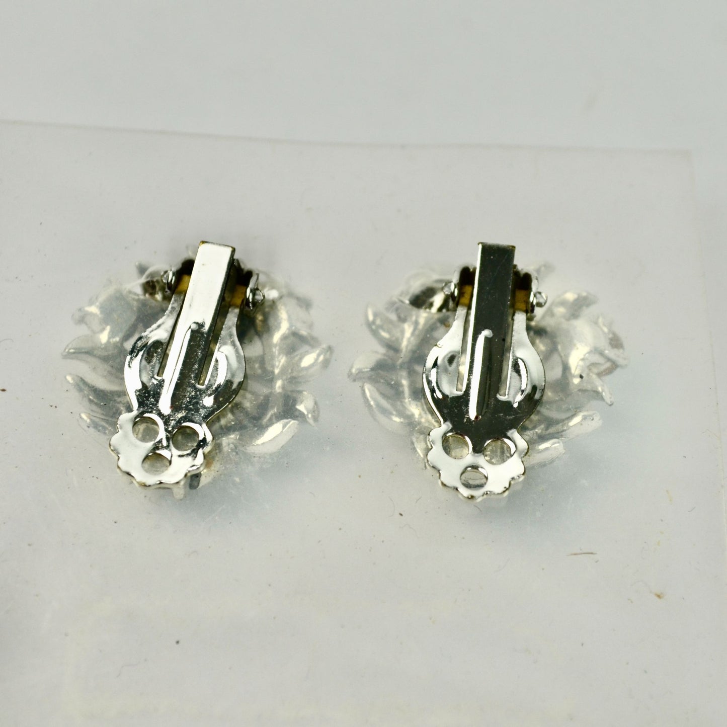 Vintage Clip On Earrings Silver Blue Rhinestones