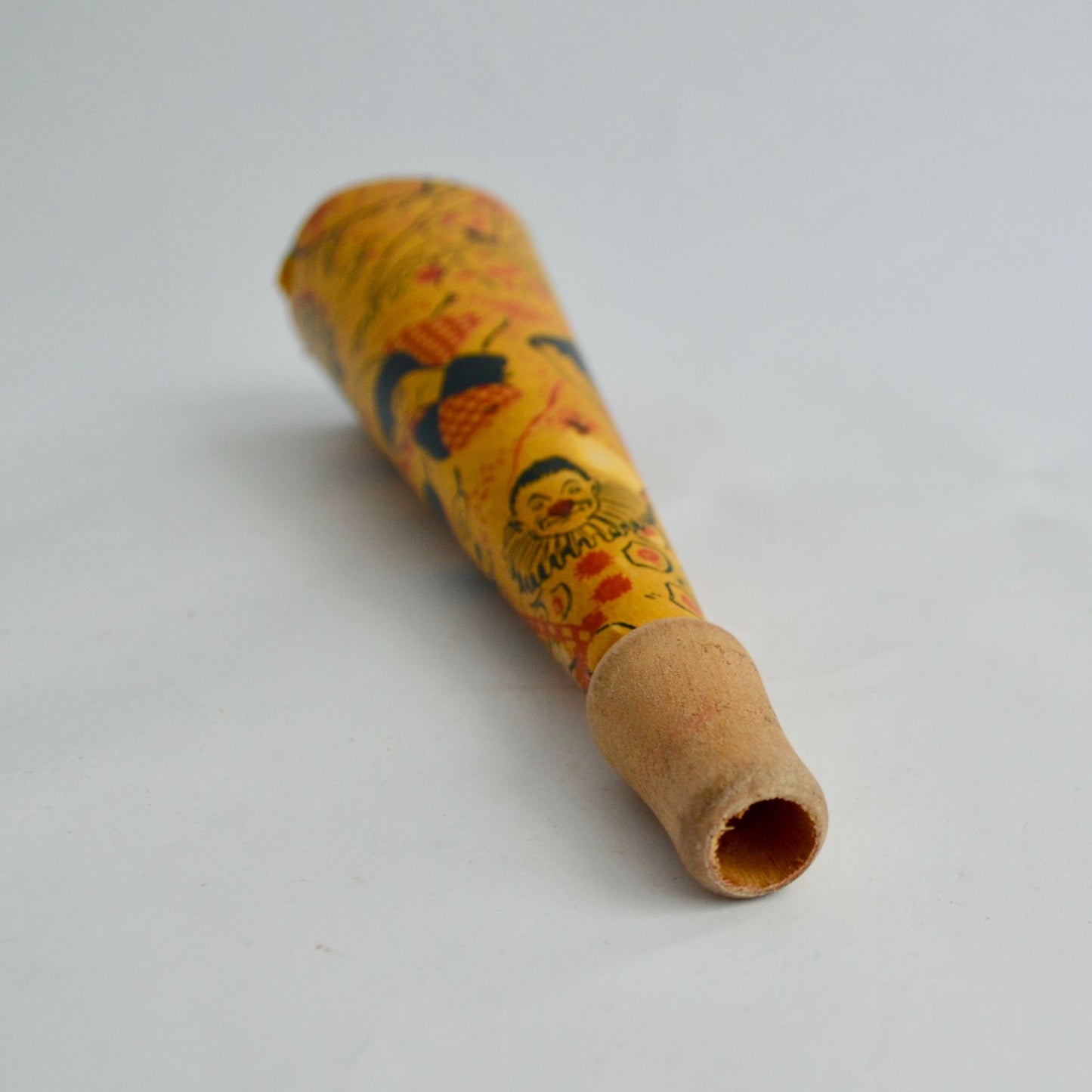 Vintage Noise Maker Cardboard with Wood Mouthpiece Clown Indian Joker Jester 9"