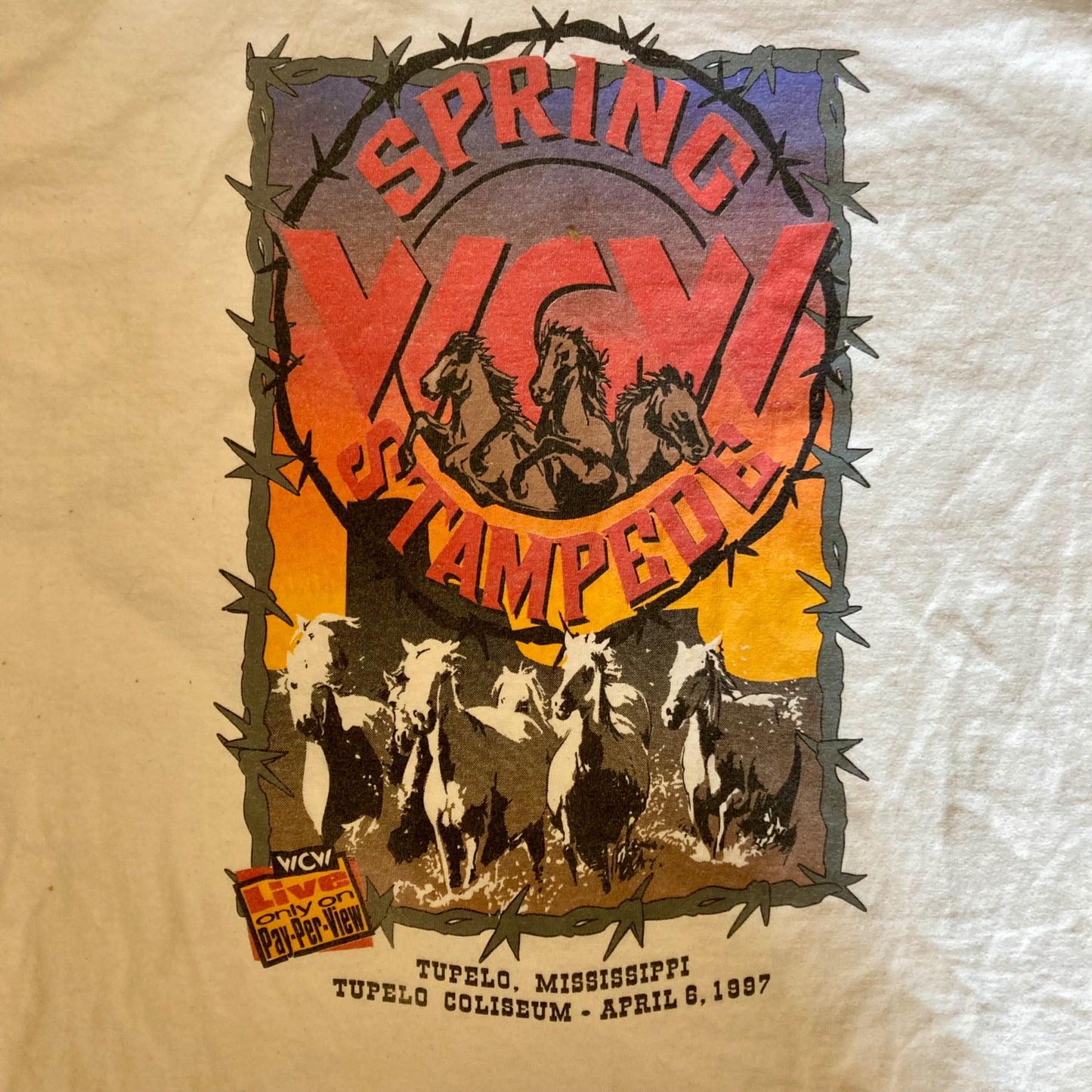 Vintage 1997 WCW Spring Stampede T-Shirt Size XL Tupelo, Mississippi Wrestling