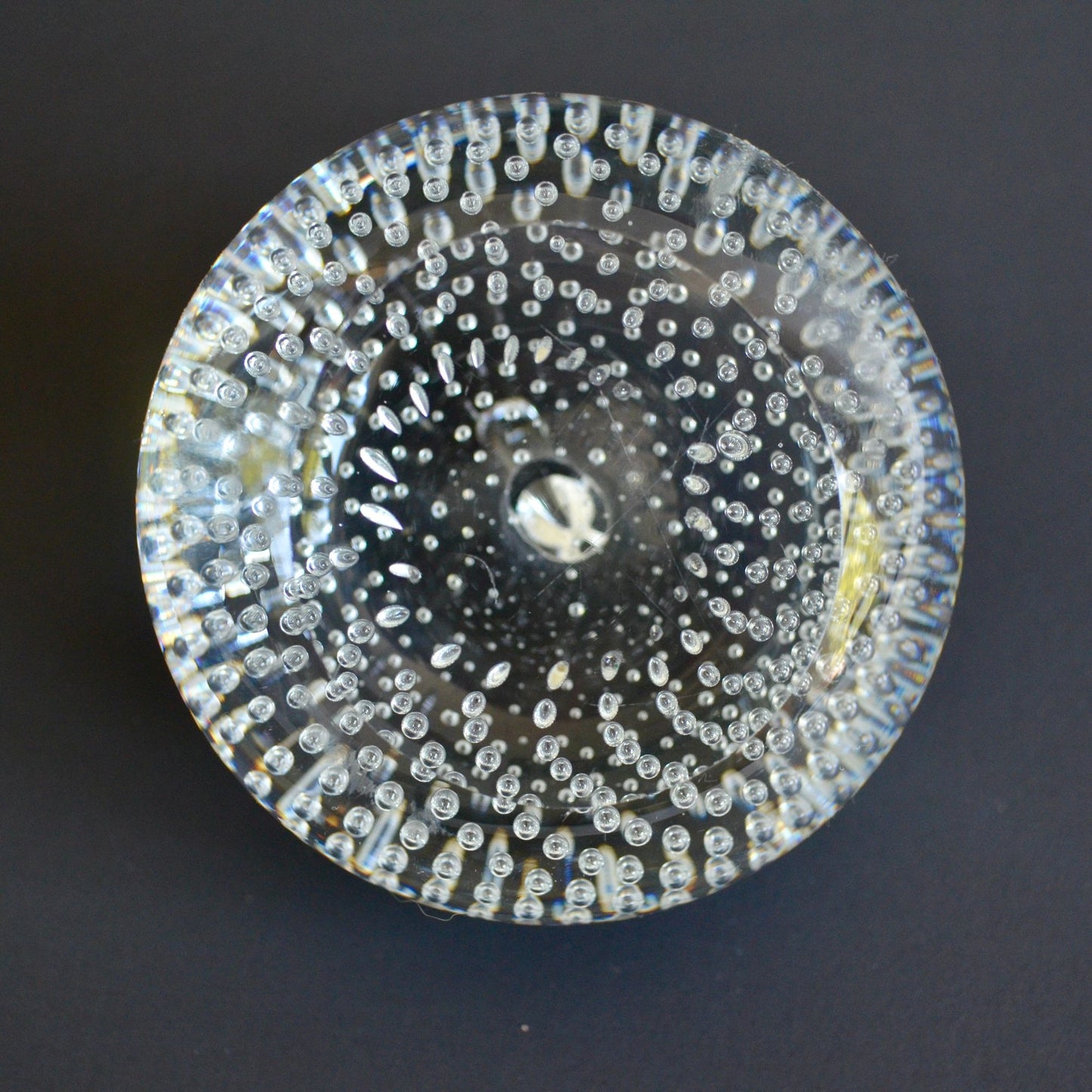 Vintage Solid Glass Apple Paperweight Controlled Bubbles Bolle Bullicante 3.25" Diameter