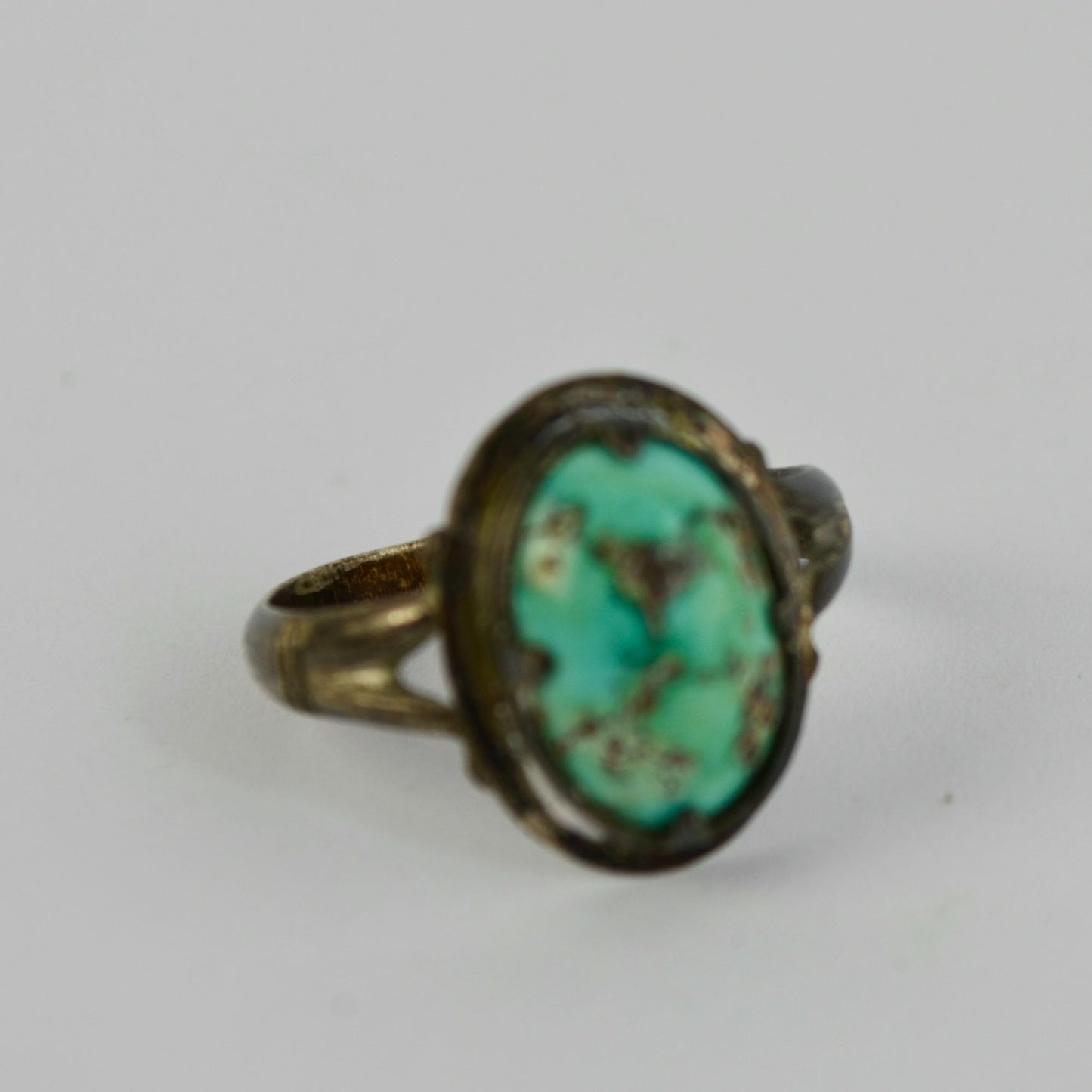 Vintage Silver Metal Turquoise Stone Ring Unknown Metal Unknown Stone Size 8.5