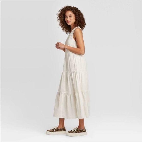 NEW A New Day Cream White Tiered Midi Dress Small