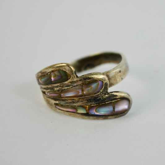 Mexico Sterling E2 925 Silver Abalone Shell Ring Adjustable