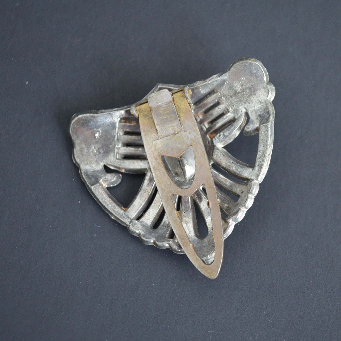 Vintage Art Deco Dress Clip Green Stone CZ Unmarked