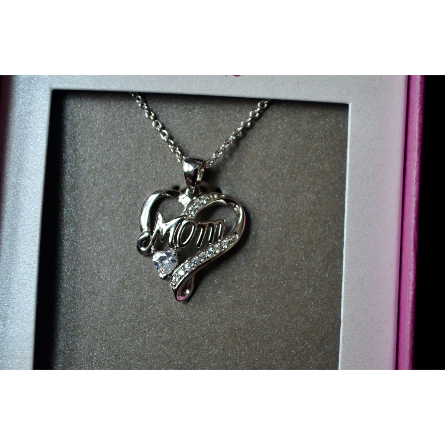 Home is Where Mom Is Necklace CZ New in Box Silver Plate