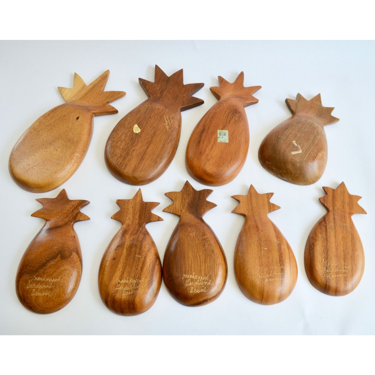 Hawaii Pineapple Wooden Food Display Trays Lot of 9 Various Sizes