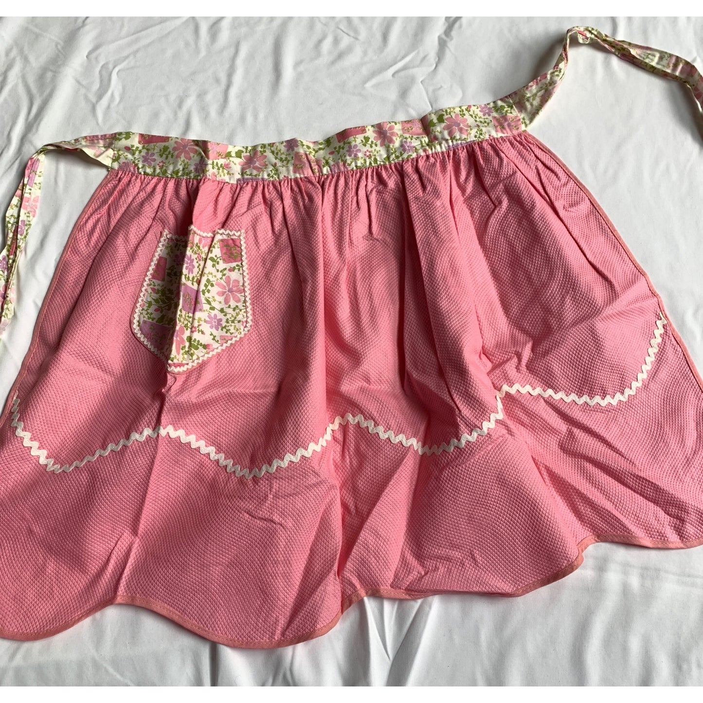Vintage Pink Floral Reversible Half Apron with Pockets
