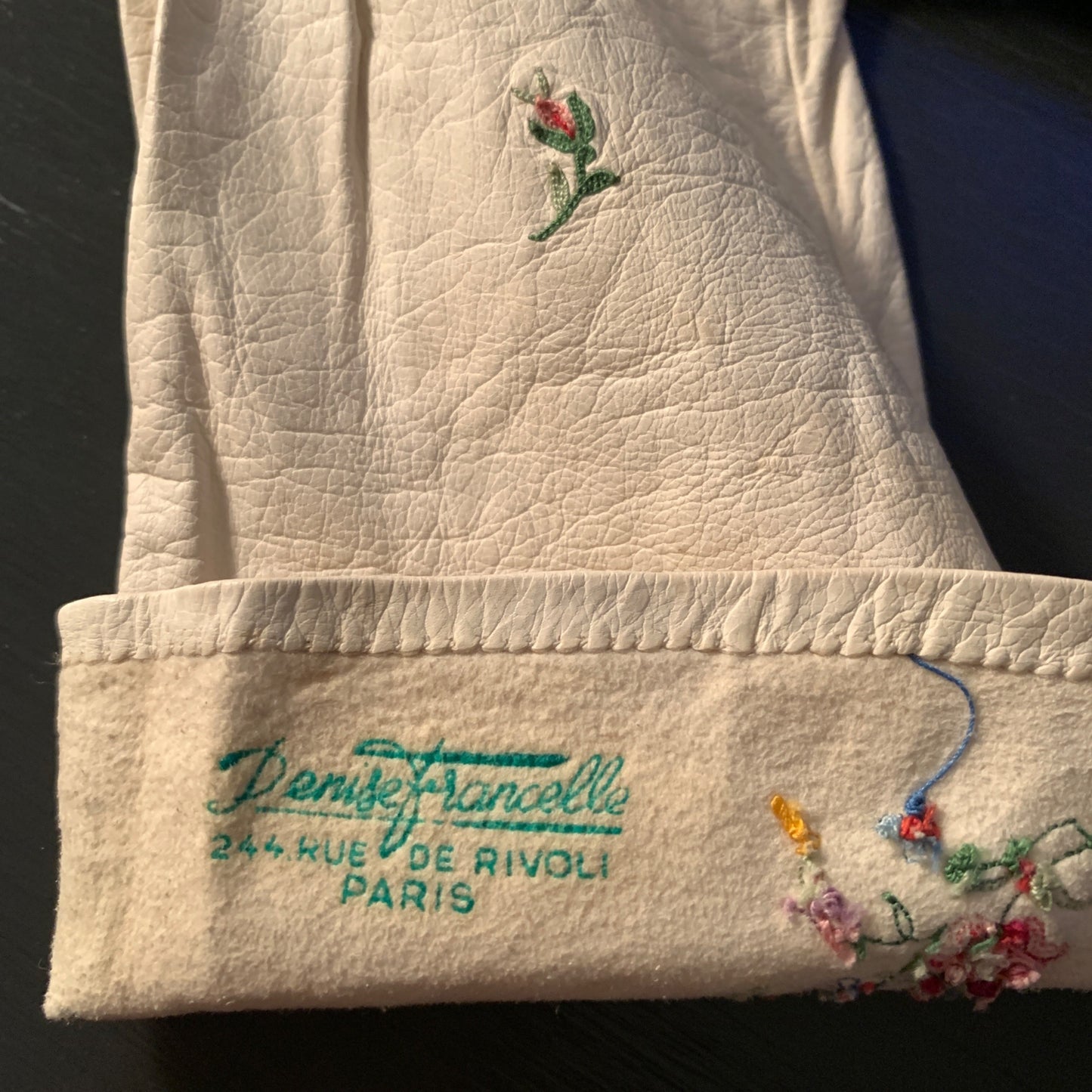 Denise Francelle Paris Leather Embroidered Floral Gloves