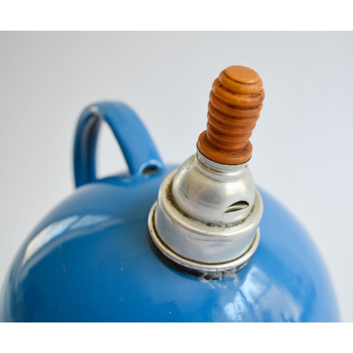 Vintage Blue Enamelware Tea Kettle Whistling Teapot 7"