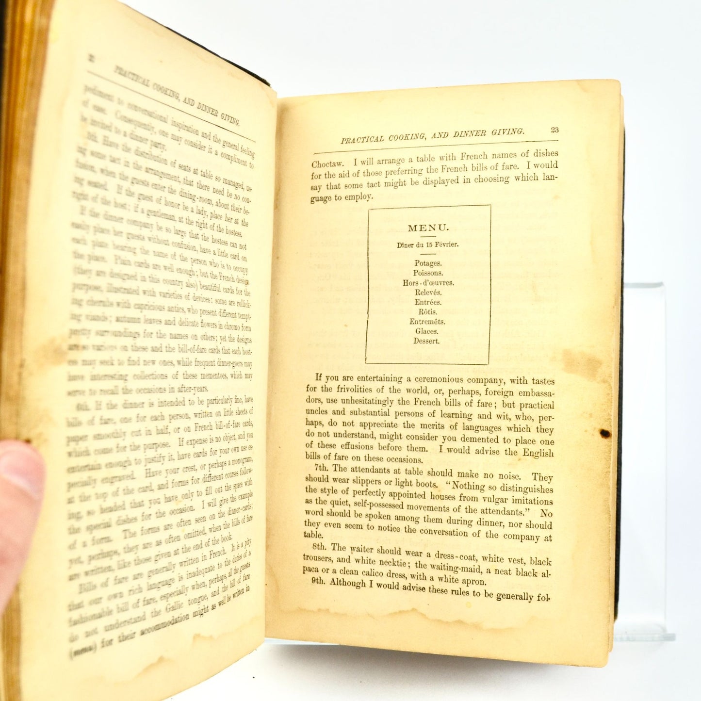 1887 Practical Cooking and Dinner Giving Mrs. Mary F Henderson Antique Book