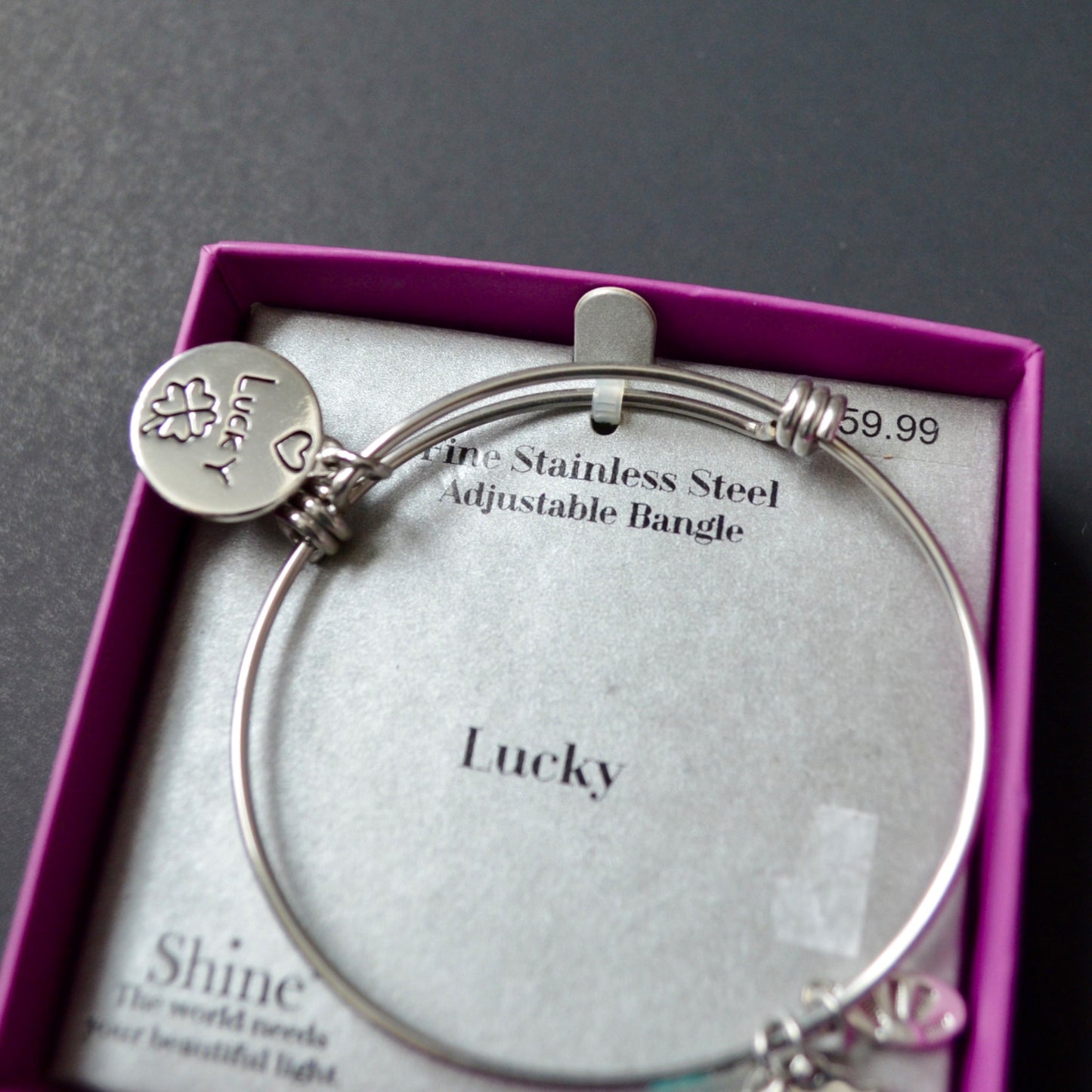 Shine Fine Stainless Steel Adjustable Bangle LUCKY New