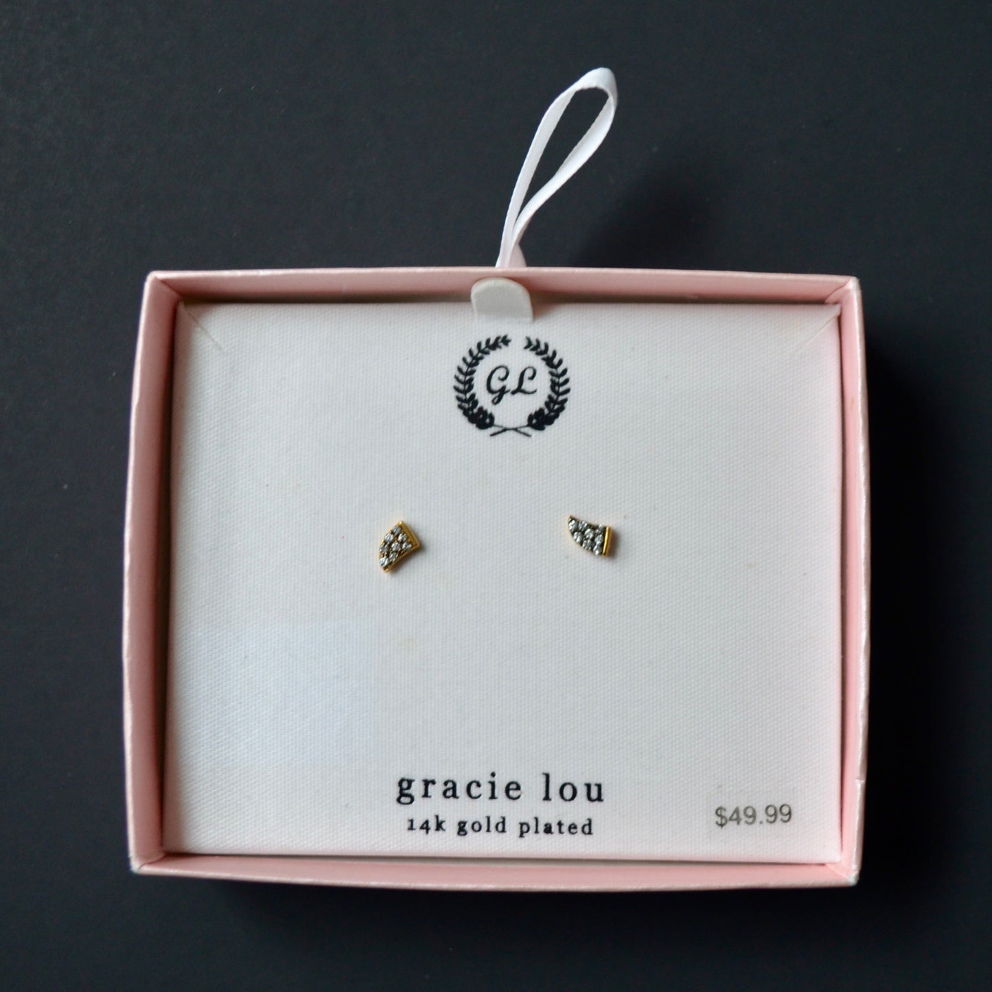 Gracie Lou 14k Gold Plated Tiger Tooth Horn CZ Lucky Earrings New