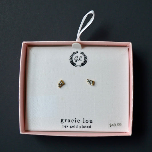 Gracie Lou 14k Gold Plated Tiger Tooth Horn CZ Lucky Earrings New