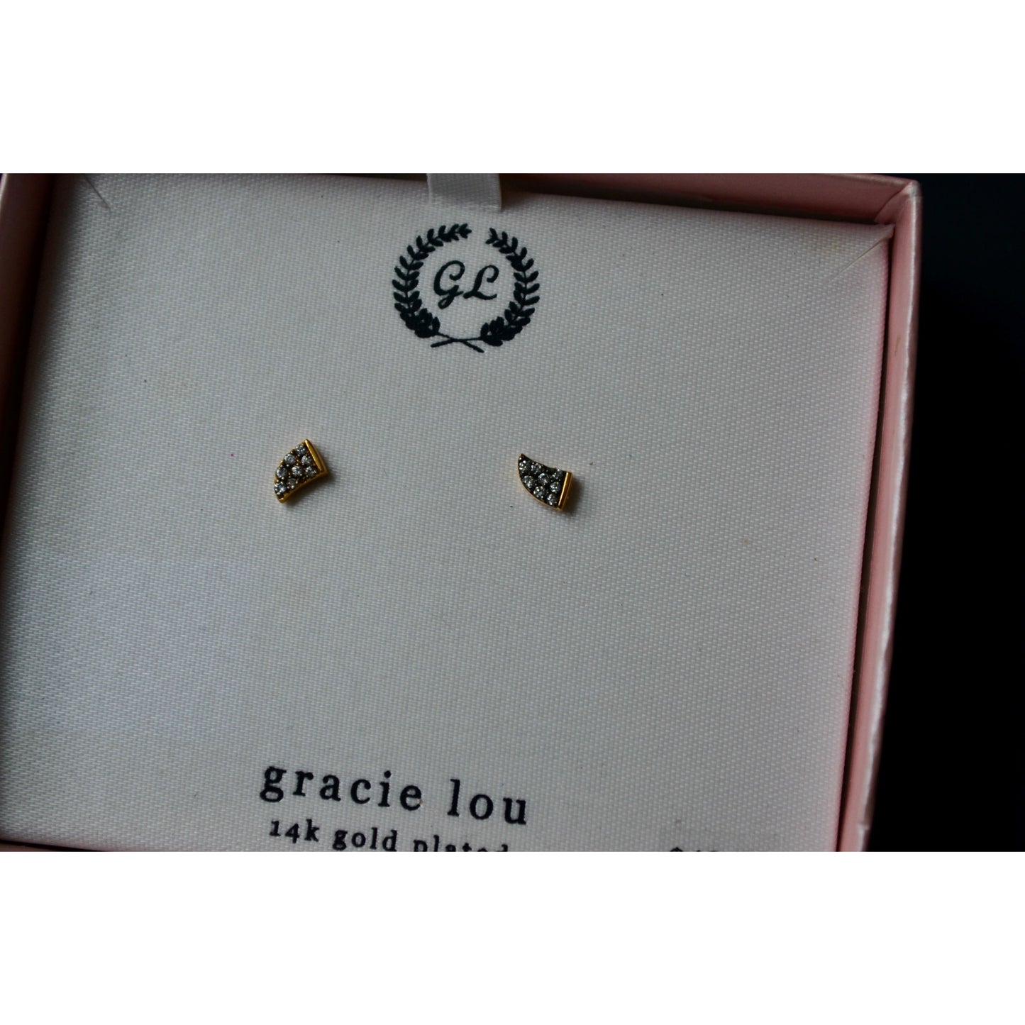 Gracie Lou 14k Gold Plated Tiger Tooth Horn CZ Lucky Earrings New