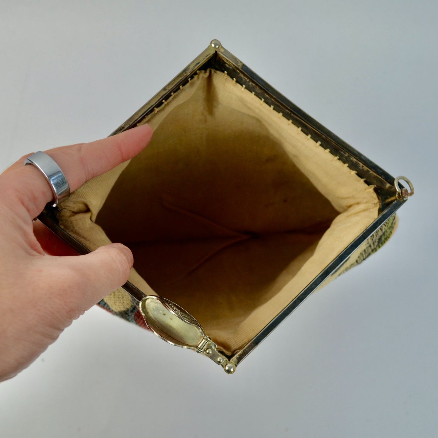 Vintage Tapestry Silver Frame Bag