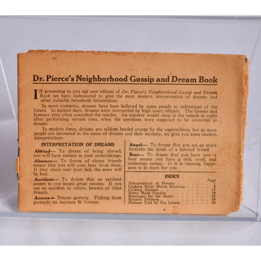 Dr Pierce's Neighborhood Gossip and Dream Book Vintage Front Cover Missing