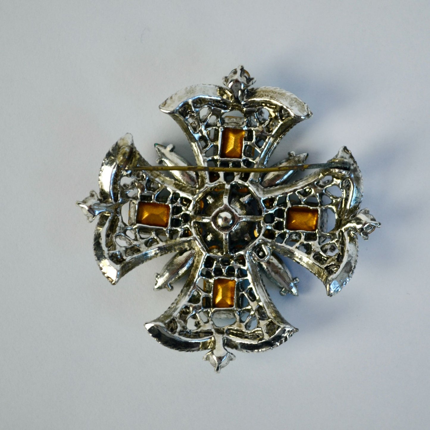 Vintage Blue Rhinestone Brooch Missing 1 Stone & Missing Clasp Piece