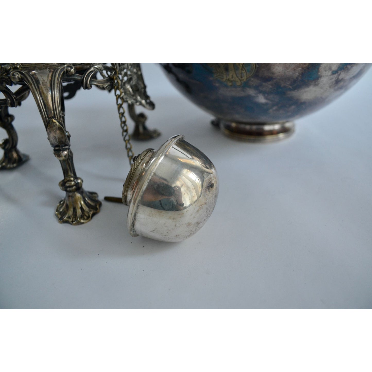 Antique Silver Tilting Tea Kettle with Warmer and Stand