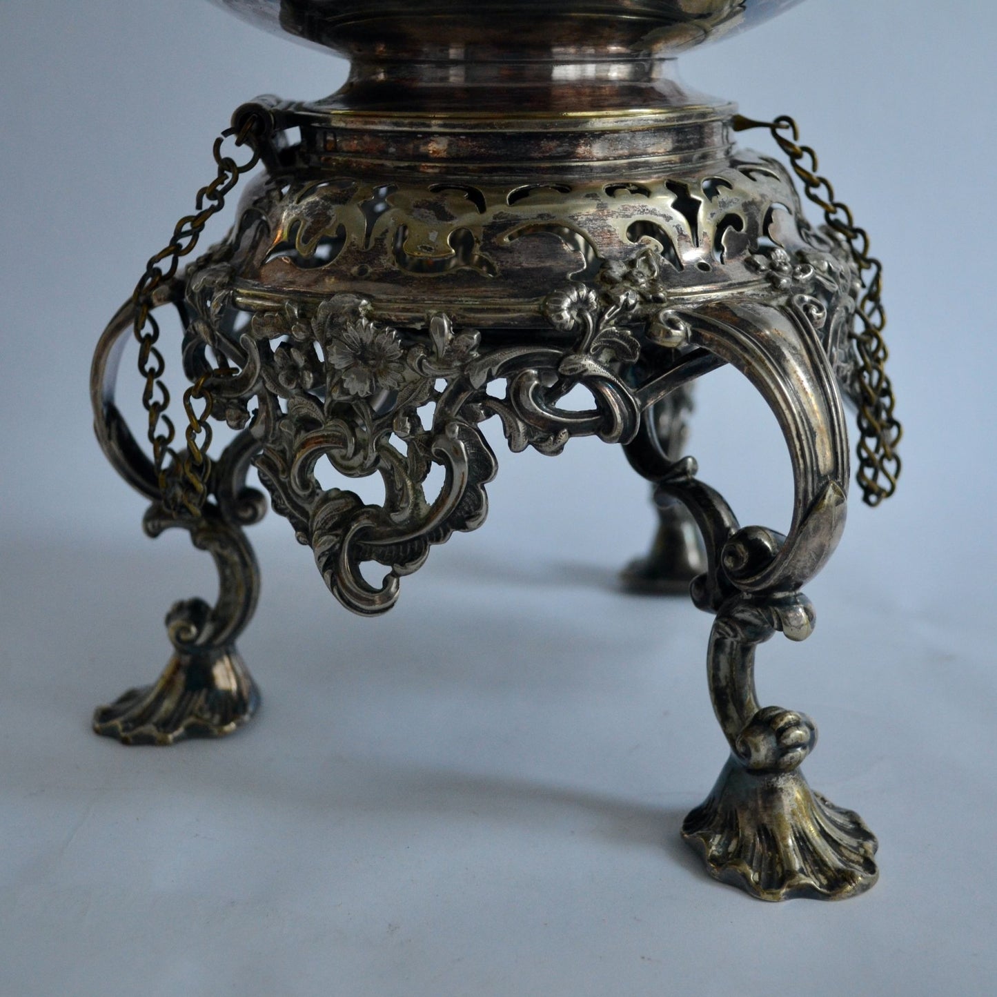Antique Silver Tilting Tea Kettle with Warmer and Stand