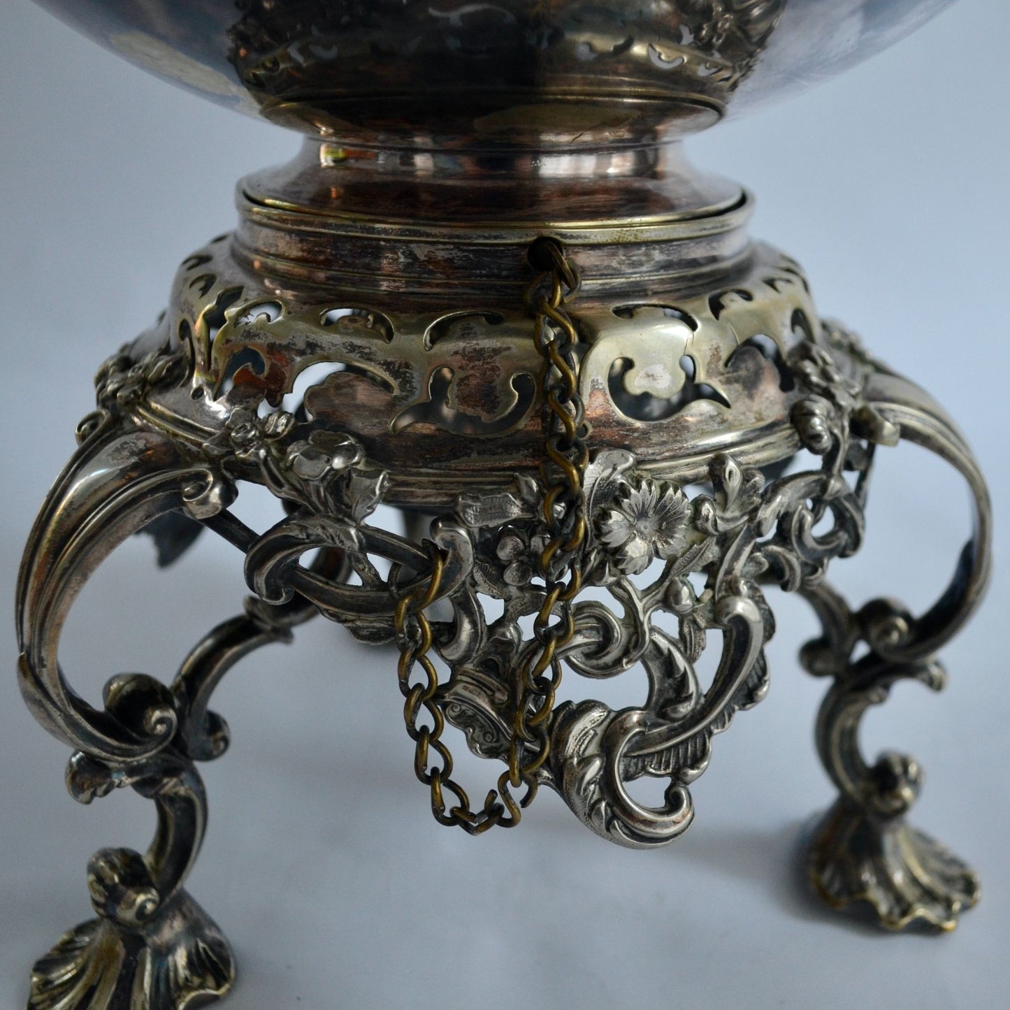 Antique Silver Tilting Tea Kettle with Warmer and Stand