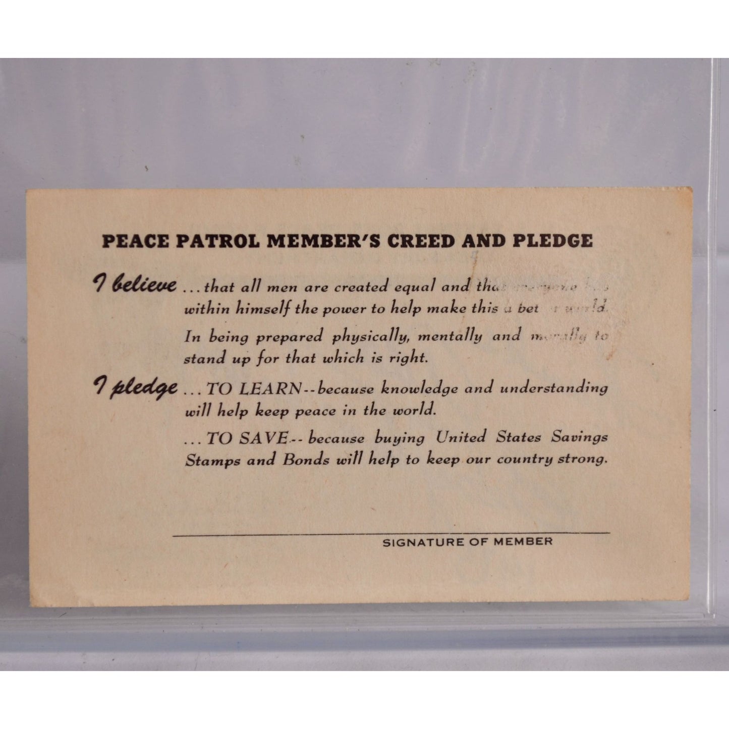 Clayton Moore The Lone Ranger 1975 Autograph Savings Bond Peace Patrol Card