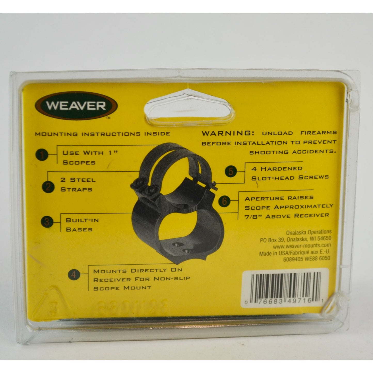 Weaver 49716 Scope Rings Matte Black 1" See-Thru Mounts for Winchester 94 NEW
