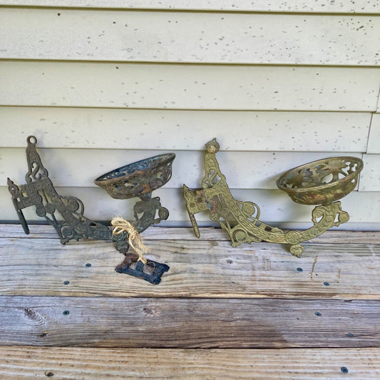 Lot 2 Vintage Ideal Cast Iron Oil Lamp Wall Sconces Antique Swing Arm Sconce