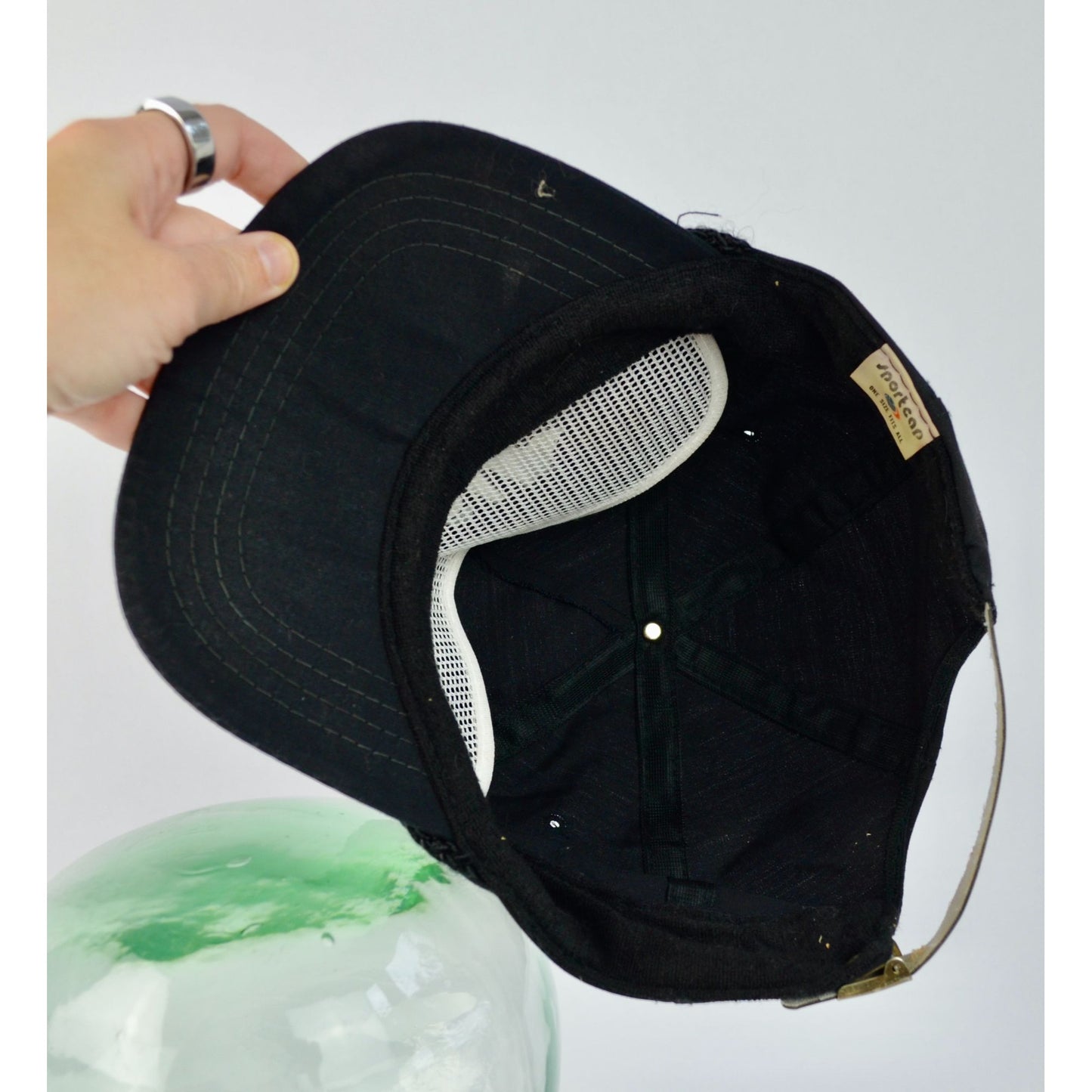 Vintage Knott's Berry Farm Adjustable Leather Strap Braided Trucker Hat Embroidered Black