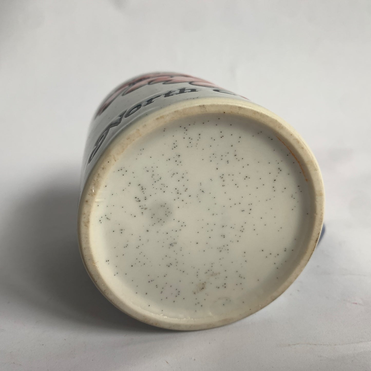 Vintage North Carolina Blue Speckled Coffee Mug Pink Dogwood Flowers Ceramic