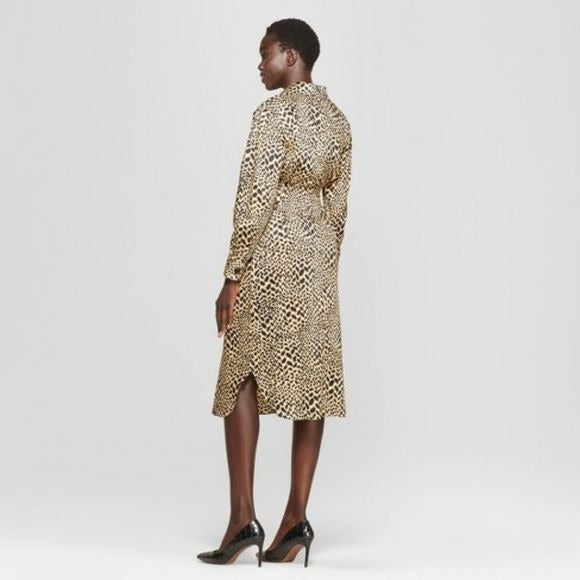 Who What Wear Leopard Print Self Tie Midi Shirtdress Medium New