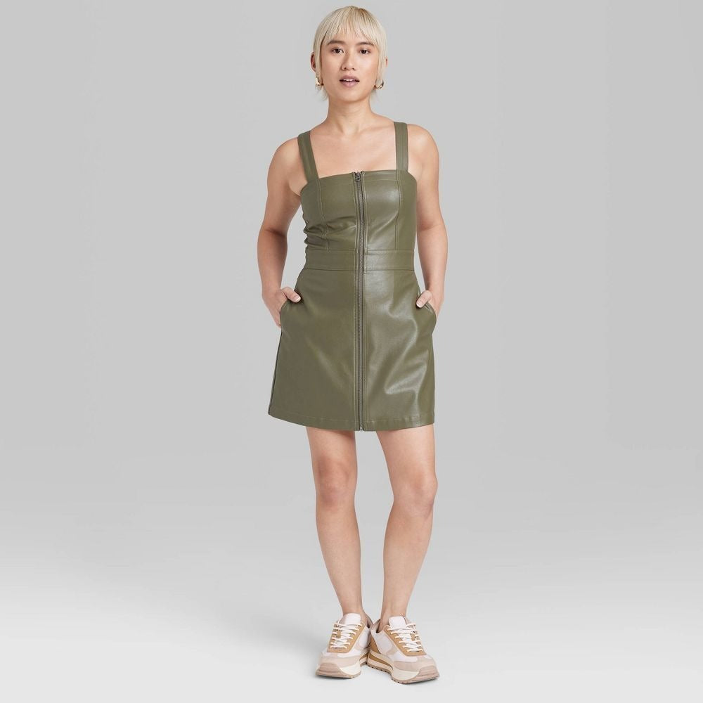 Wild Fable Faux Leather Zip Front Mini Bodycon Pinafore Dress