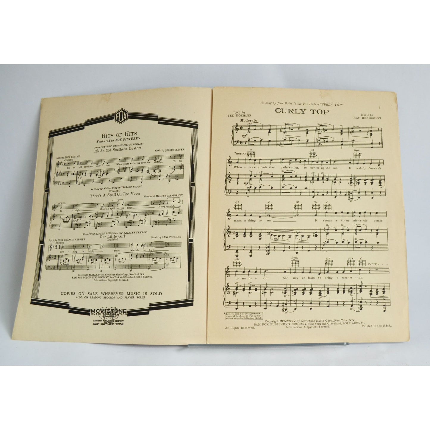 Shirley Temple Curly Top Sheet Music Vintage Movietone 1935