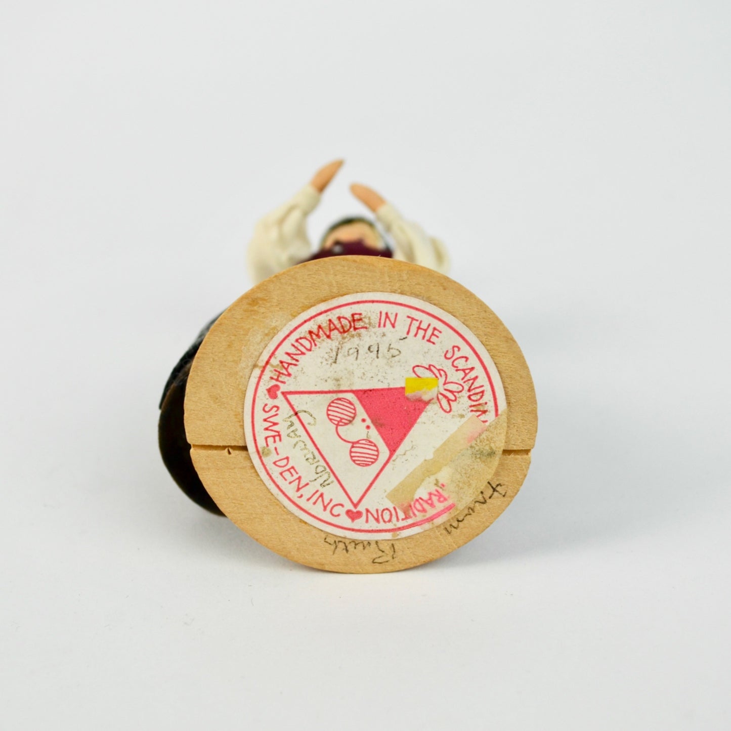 Vintage Scandinavian Handmade Female Figurine 1995 With Wooden Base & Traditional Dress Design