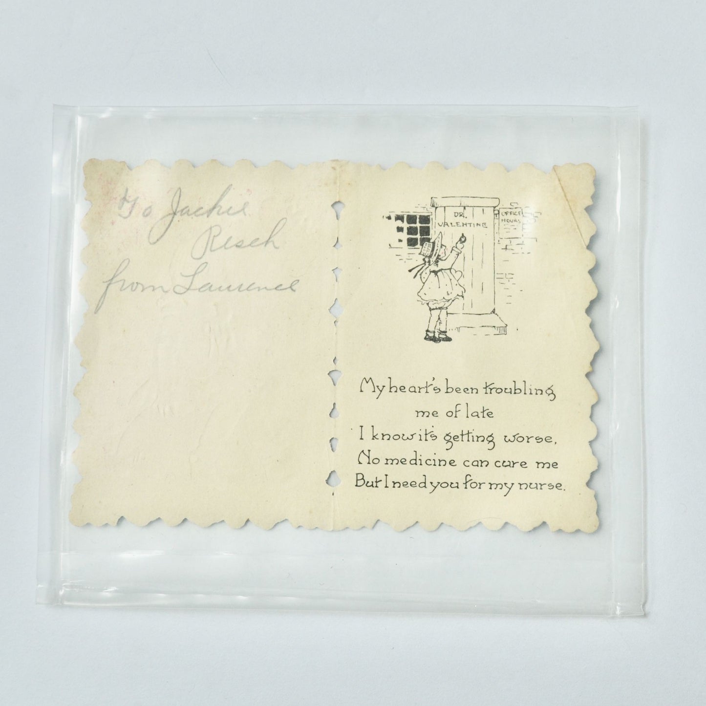 Vintage Valentine's Day Card Boy Girl Die Cut Nurse