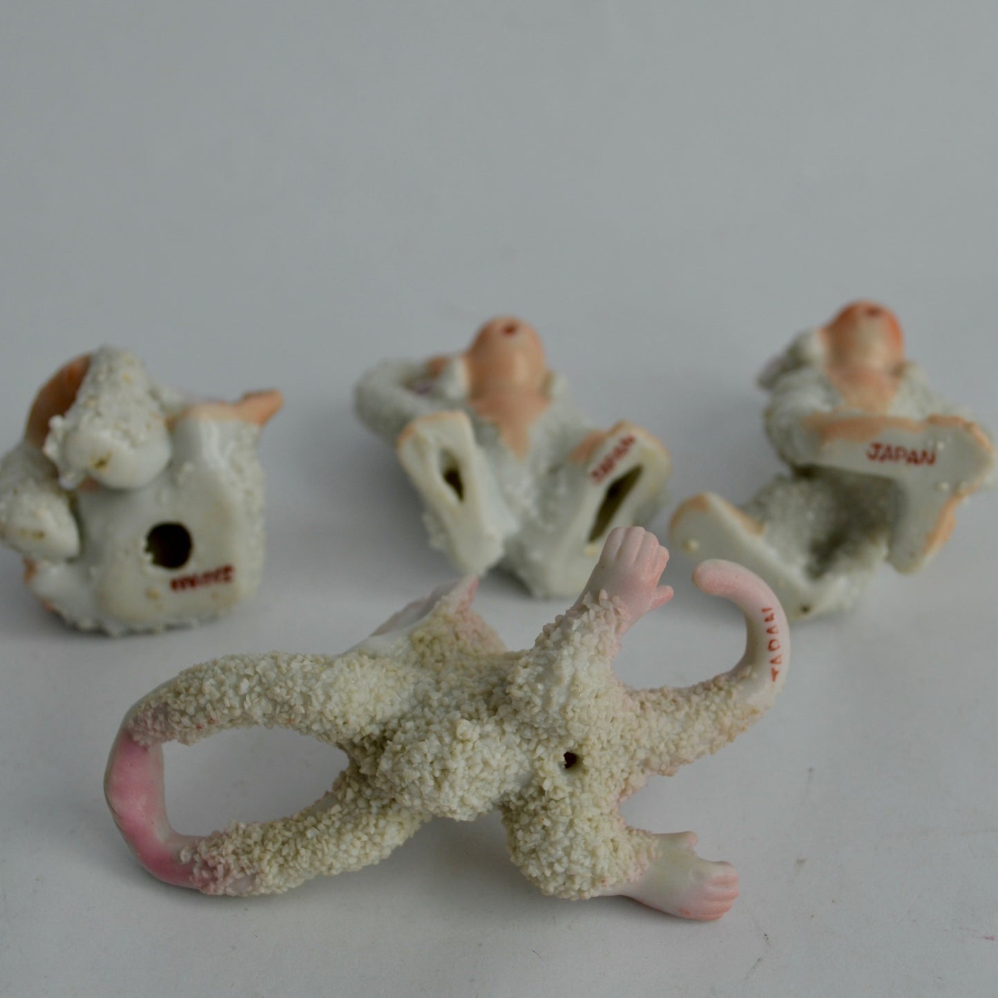 Vintage Sugared Monkeys White Porcelain Set of 4 Japan