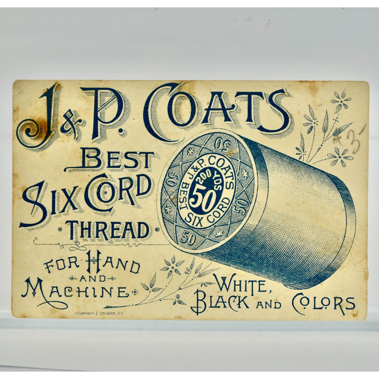 J P Coats Victorian Trading Card Antique Boy Butterfly Net