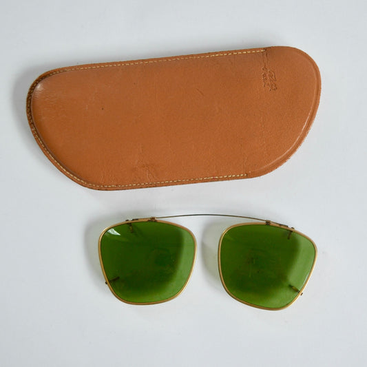Vintage Polaroid Clip-On Sunglasses Green Glasses w/ Fidelity USA Case