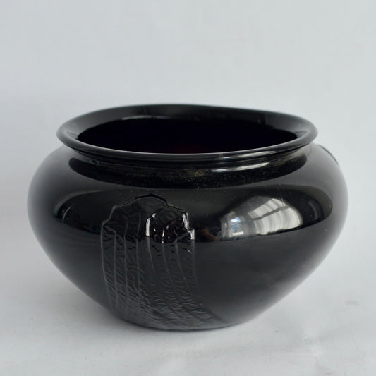 LE Smith Black Glass Bowl Glass Round Vase Art Deco