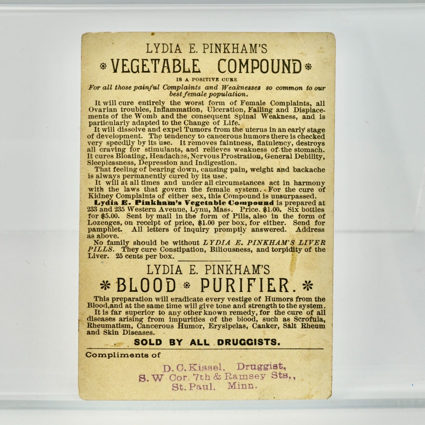 Lydia Pinkham's Vegetable Compound Antique Trading Card