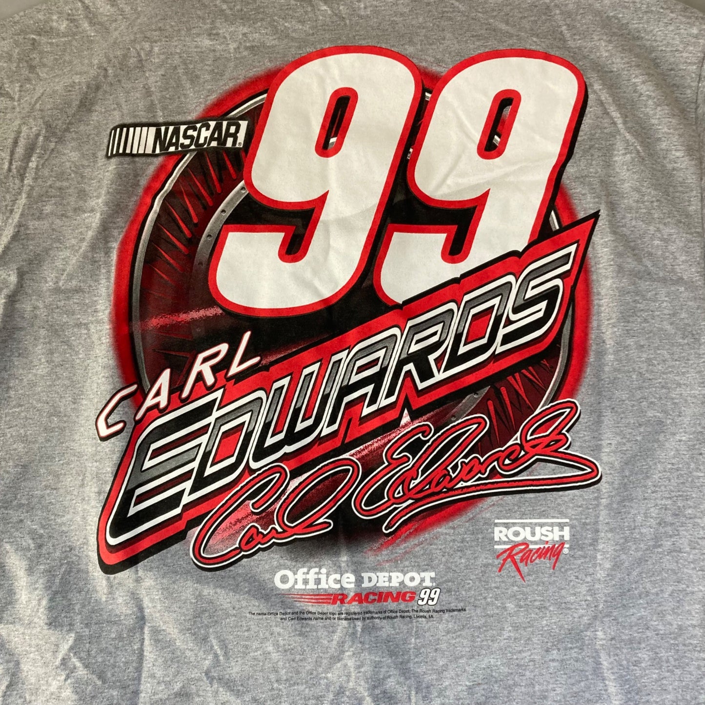 Vintage Carl Edwards #99 NASCAR Office Depot Racing T-Shirt Size 2XL Double Side