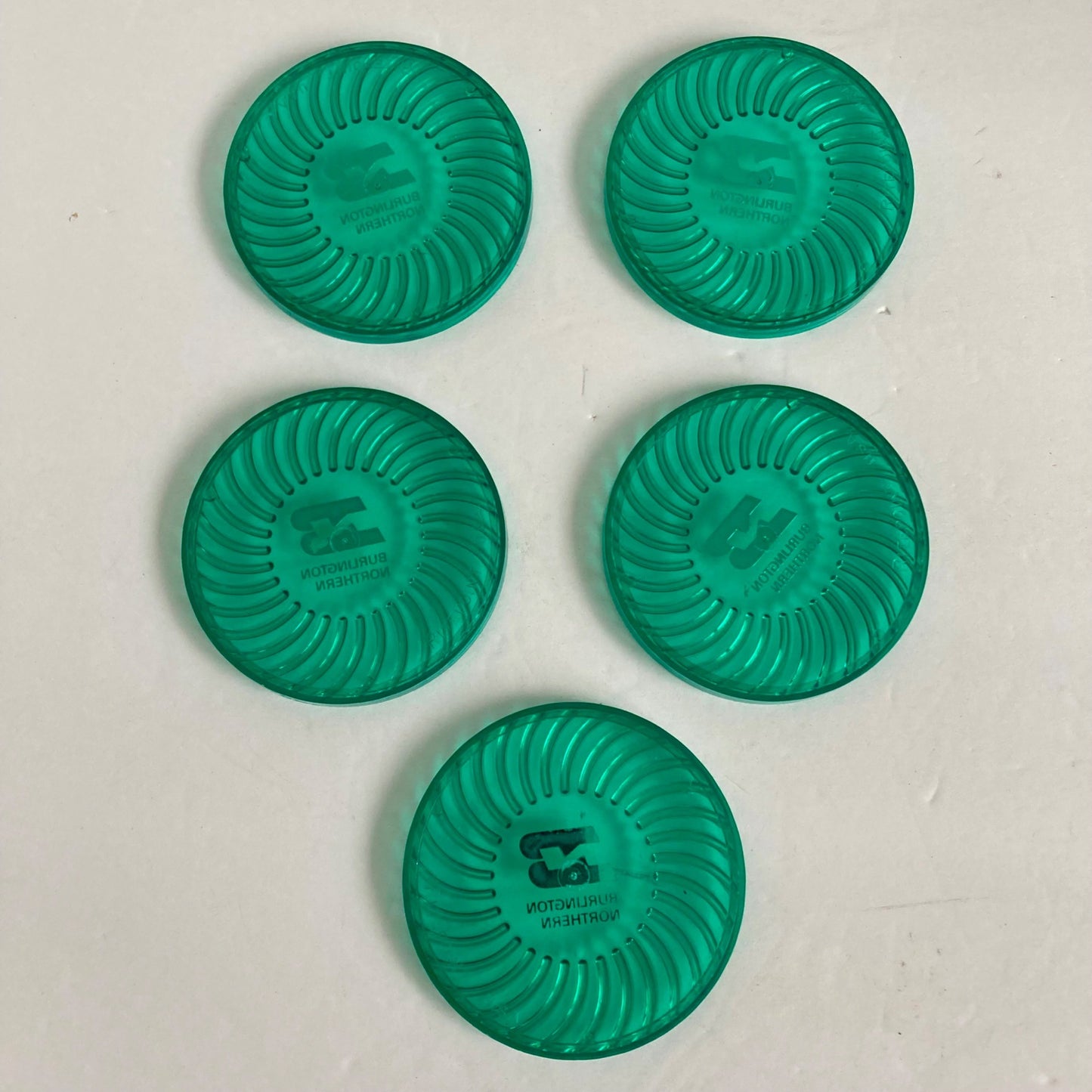 Lot 5 Burlington Northern Green Plastic Coasters Set