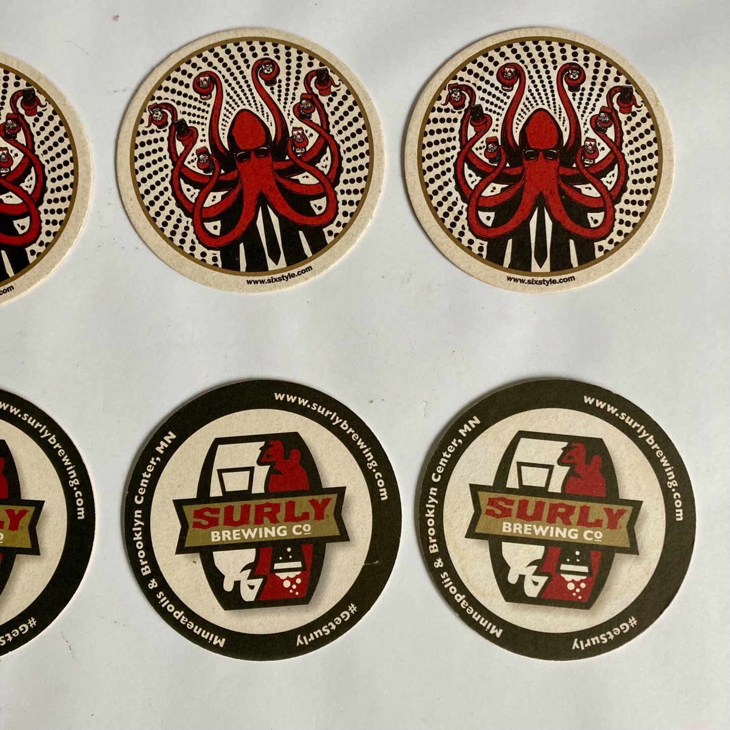 Set of 8 SURLY BREWING COMPANY Beer Coasters Octopus Minnesota MN