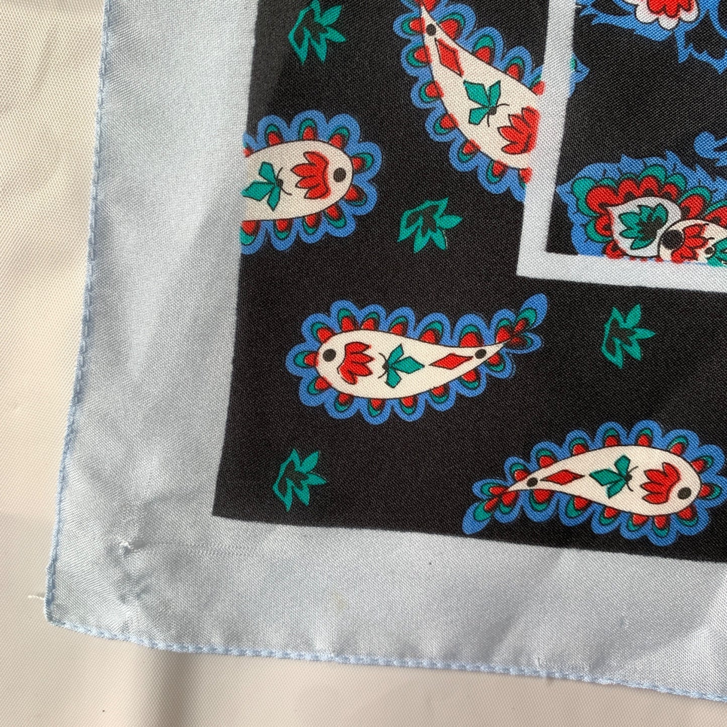 Sarah Coventry Vintage Scarf Paisley Black Blue Red