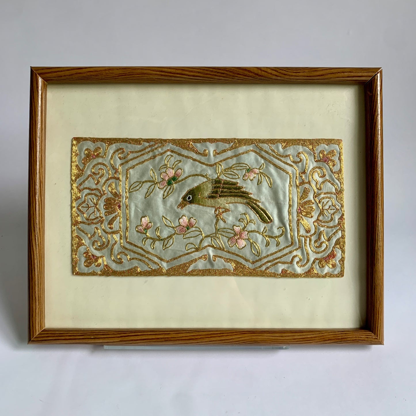 Vintage Embroidered Silk Bird Floral Wall Hanging Decor Fine Detailed