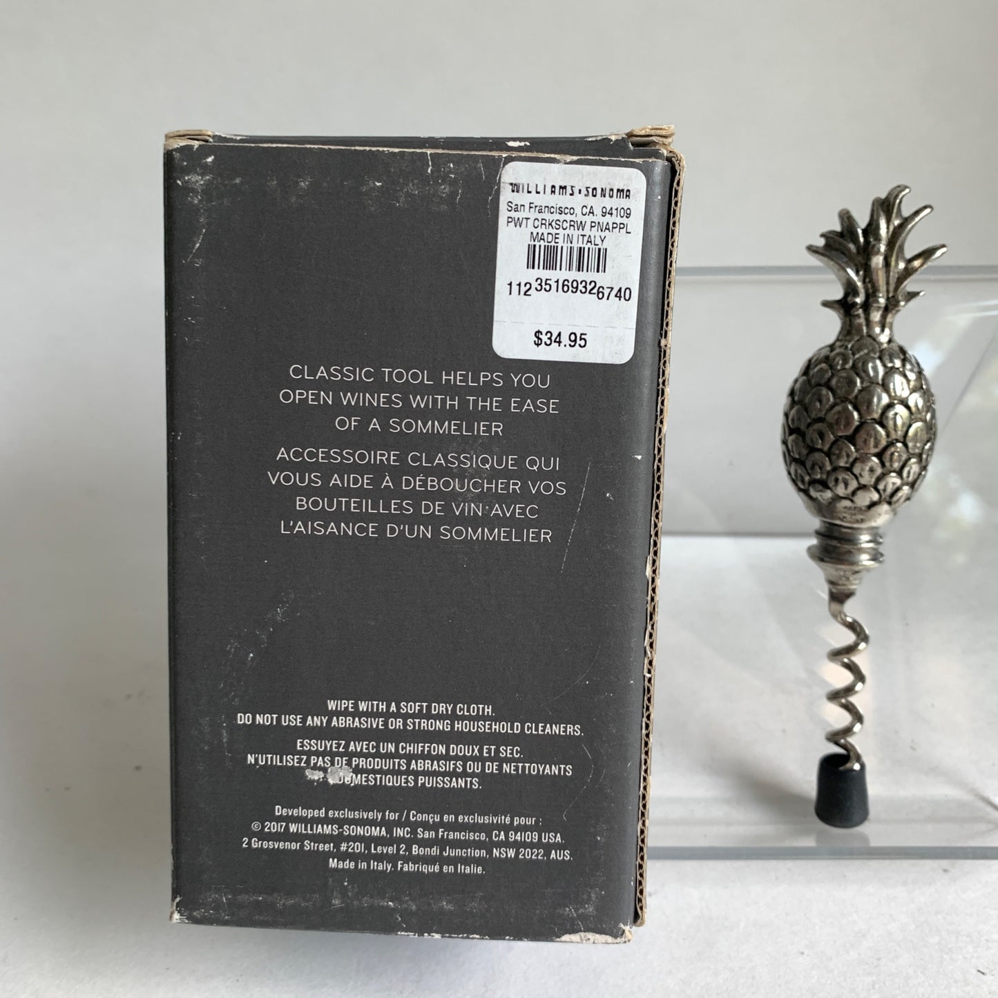 Williams Sonoma Pewter Pineapple Corkscrew New Open Box