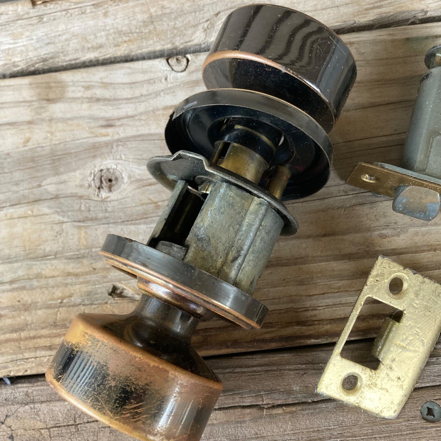 Vintage Door Knob Set Brass Bronze Finish Locking NO KEY