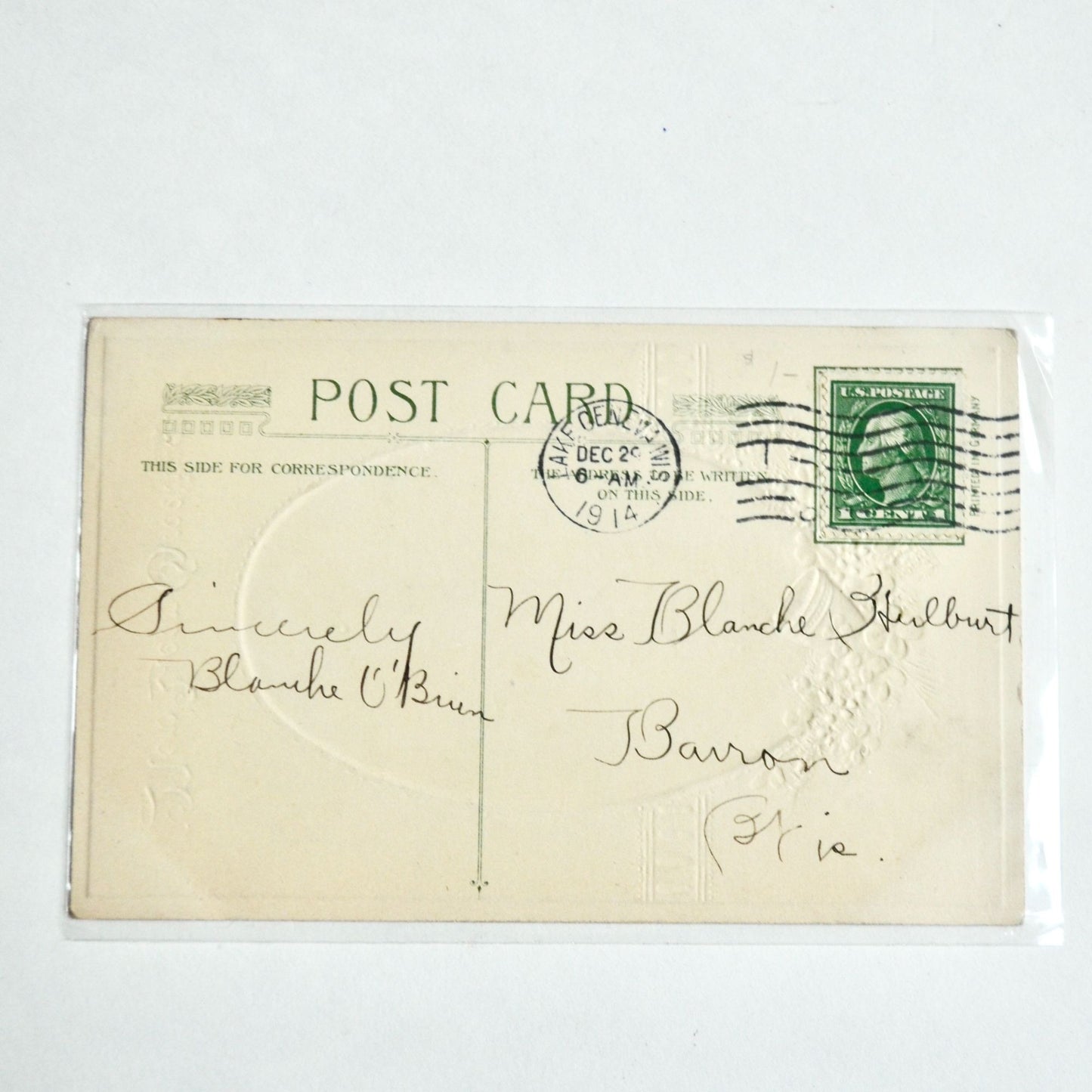 1914 Antique New Year Greetings Postcard Child Door Dog