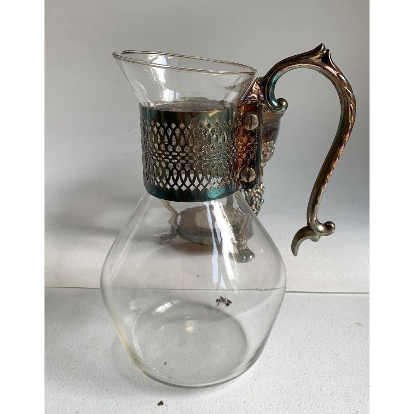 English Silver MFG Group Coffee Carafe Silver Glass Made in USA Missing Lid