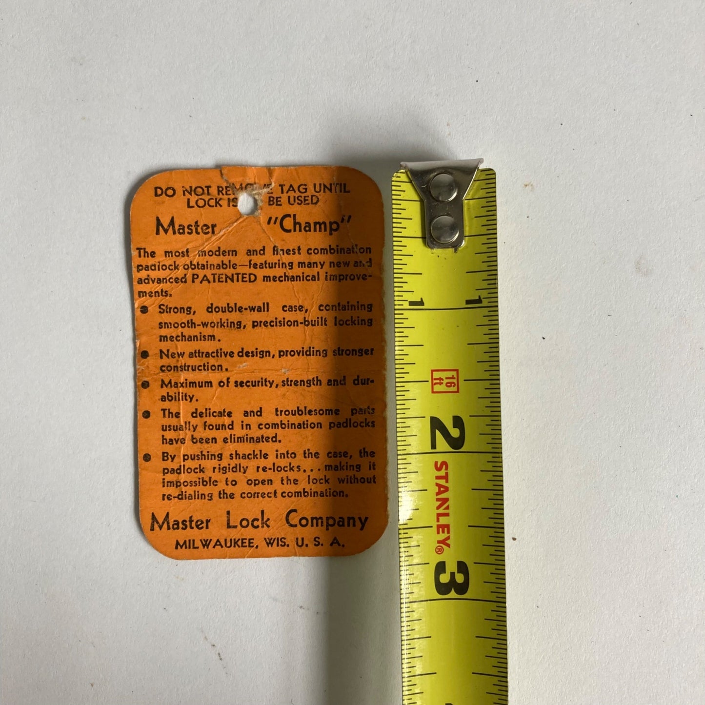 Vintage Master Lock "Champ" Combination Padlock TAG ONLY No. 1500